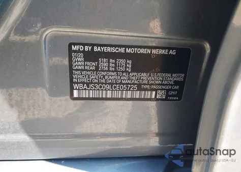 2020 BMW 540I xDrive from USA, damaged, VIN WBAJS3C09LCE05725